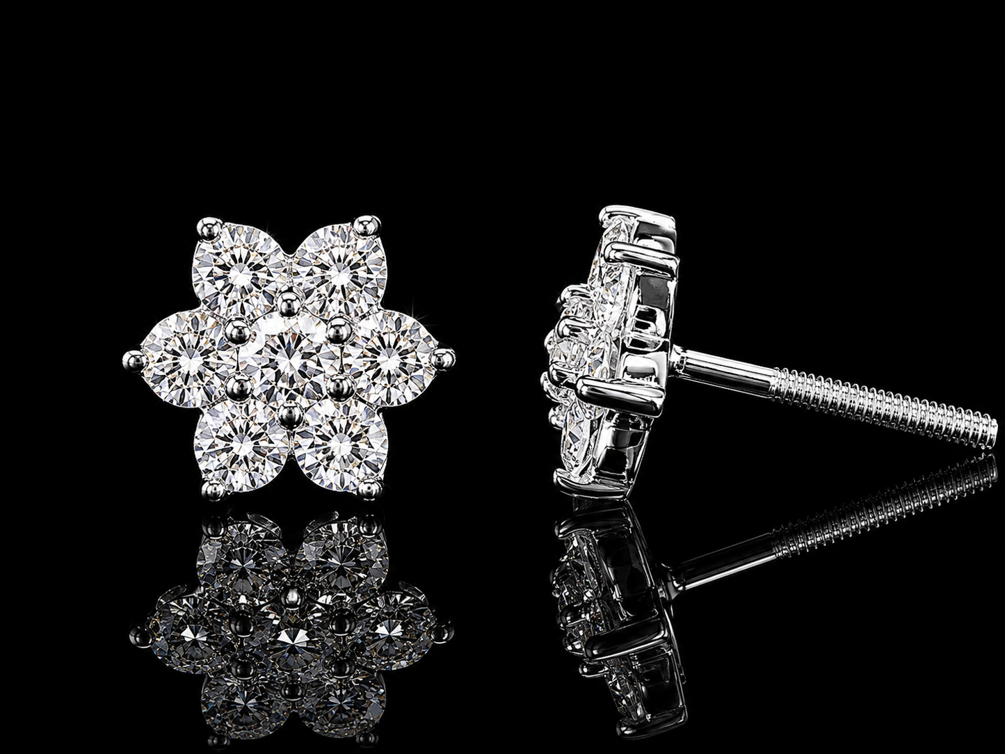 14K WHITE GOLD DIAMOND EARRINGS 7.5mm
