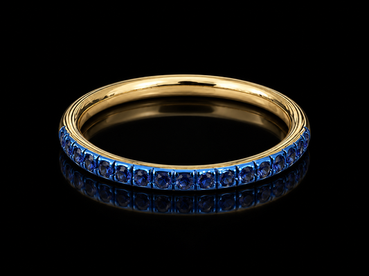 14K Yellow Gold Blue Sapphire & Blue Rhodium Stackable Band