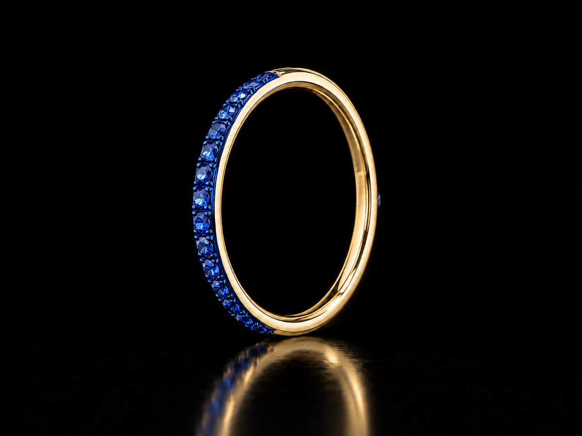 14K Yellow Gold Blue Sapphire & Blue Rhodium Stackable Band