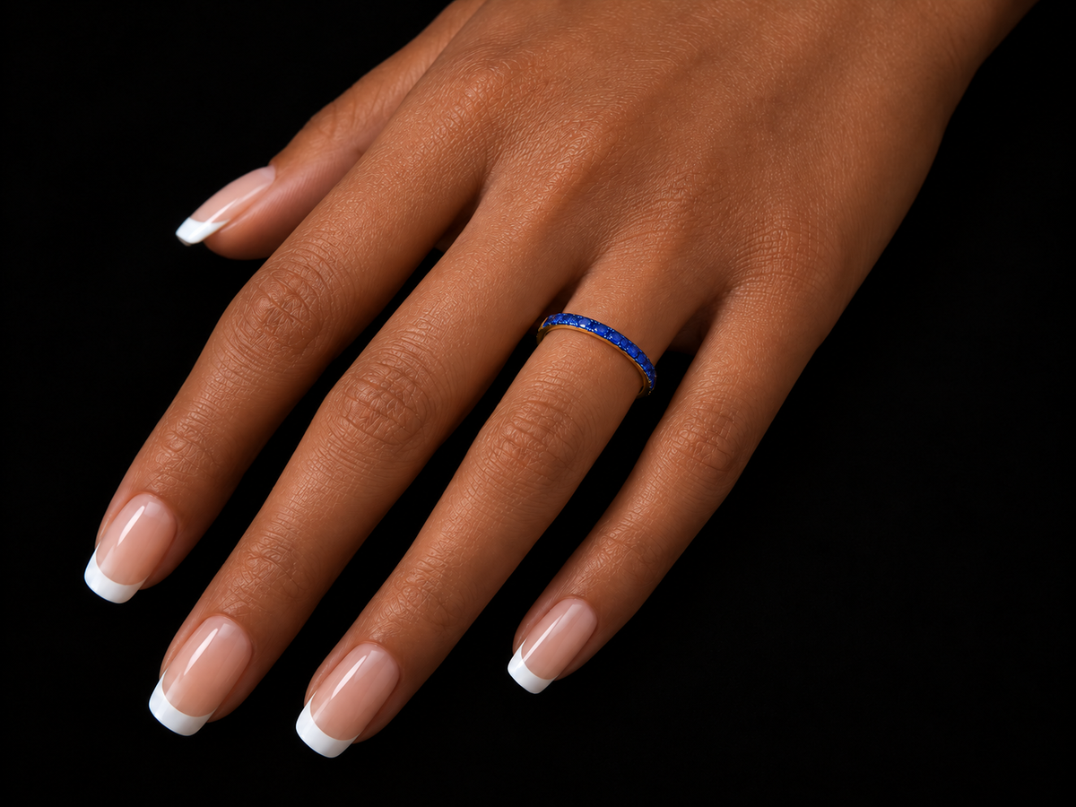 14K Yellow Gold Blue Sapphire & Blue Rhodium Stackable Band
