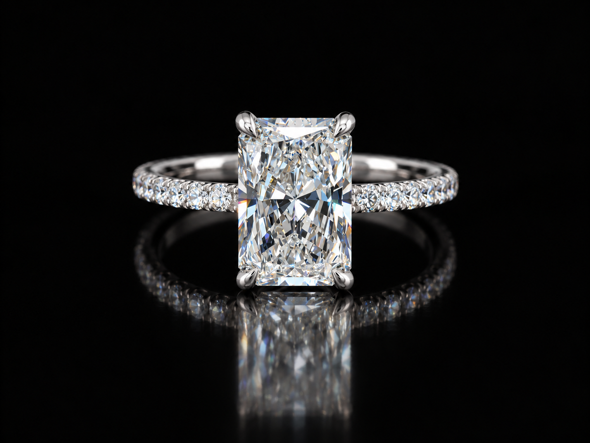 Radiant Cut Lab-Grown Diamond Engagement Ring in Gold or Platinum