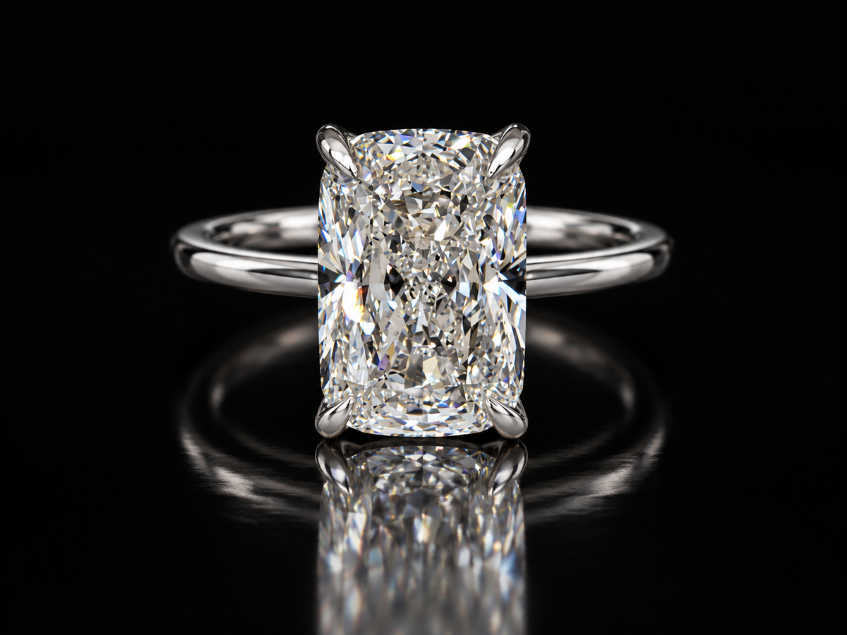 IGI-Certified Cushion Cut Diamond Engagement Ring with Hidden Chevron Halo