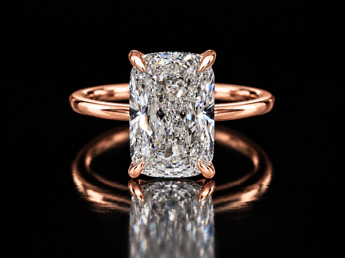 IGI-Certified Cushion Cut Diamond Engagement Ring with Hidden Chevron Halo