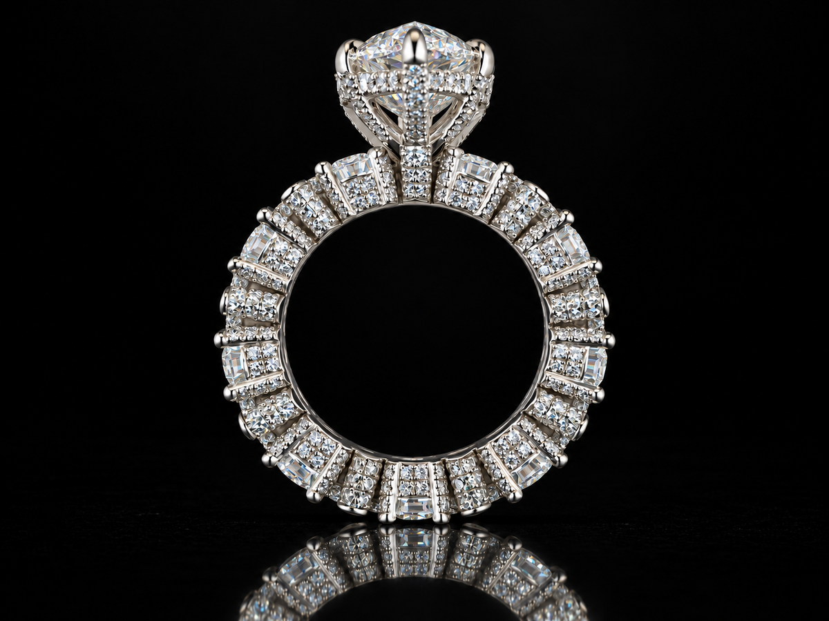 Extravaganza 7.00 Carat Pear-Shaped Diamond Engagement Ring with Eternity-Style Band