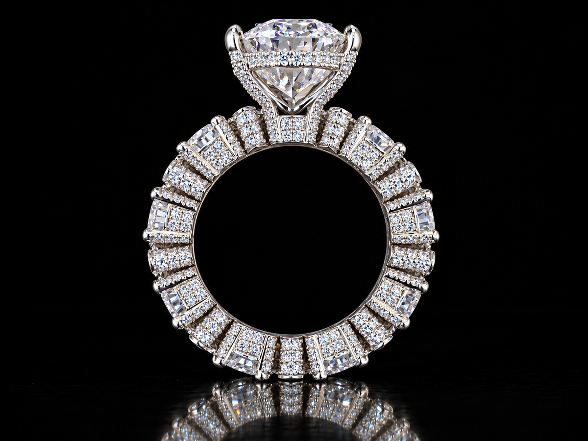 Extravaganza 7.00 Carat Pear-Shaped Diamond Engagement Ring with Eternity-Style Band