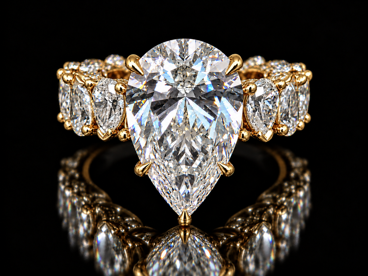 Extravaganza 7.00 Carat Pear-Shaped Diamond Engagement Ring with Eternity-Style Band
