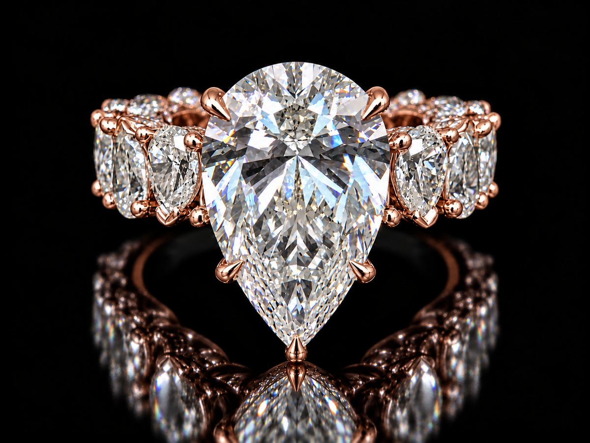 Extravaganza 7.00 Carat Pear-Shaped Diamond Engagement Ring with Eternity-Style Band