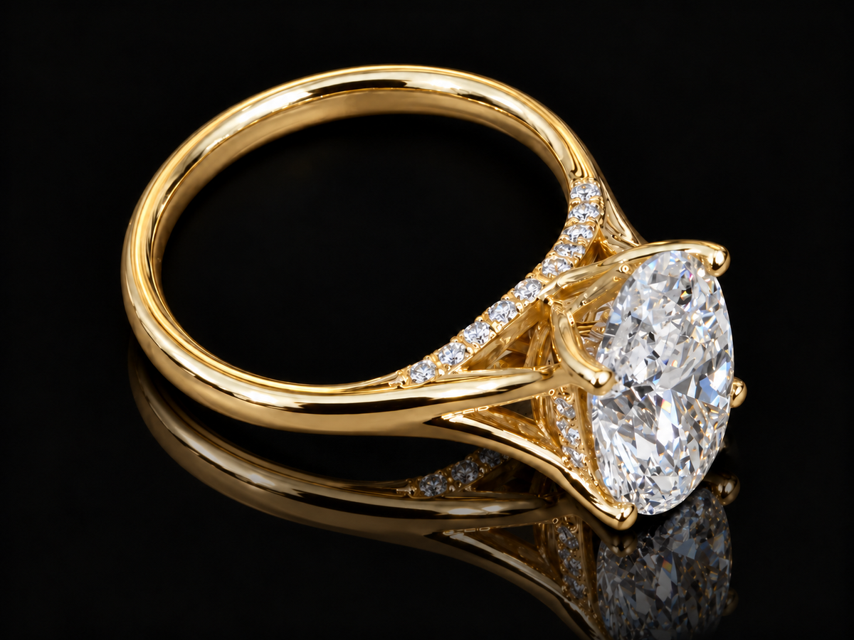 Gold Wave Engagement Ring with 2.00 ct Oval Diamond, E Color, VVS2 (Copy) Angelica Jewellers