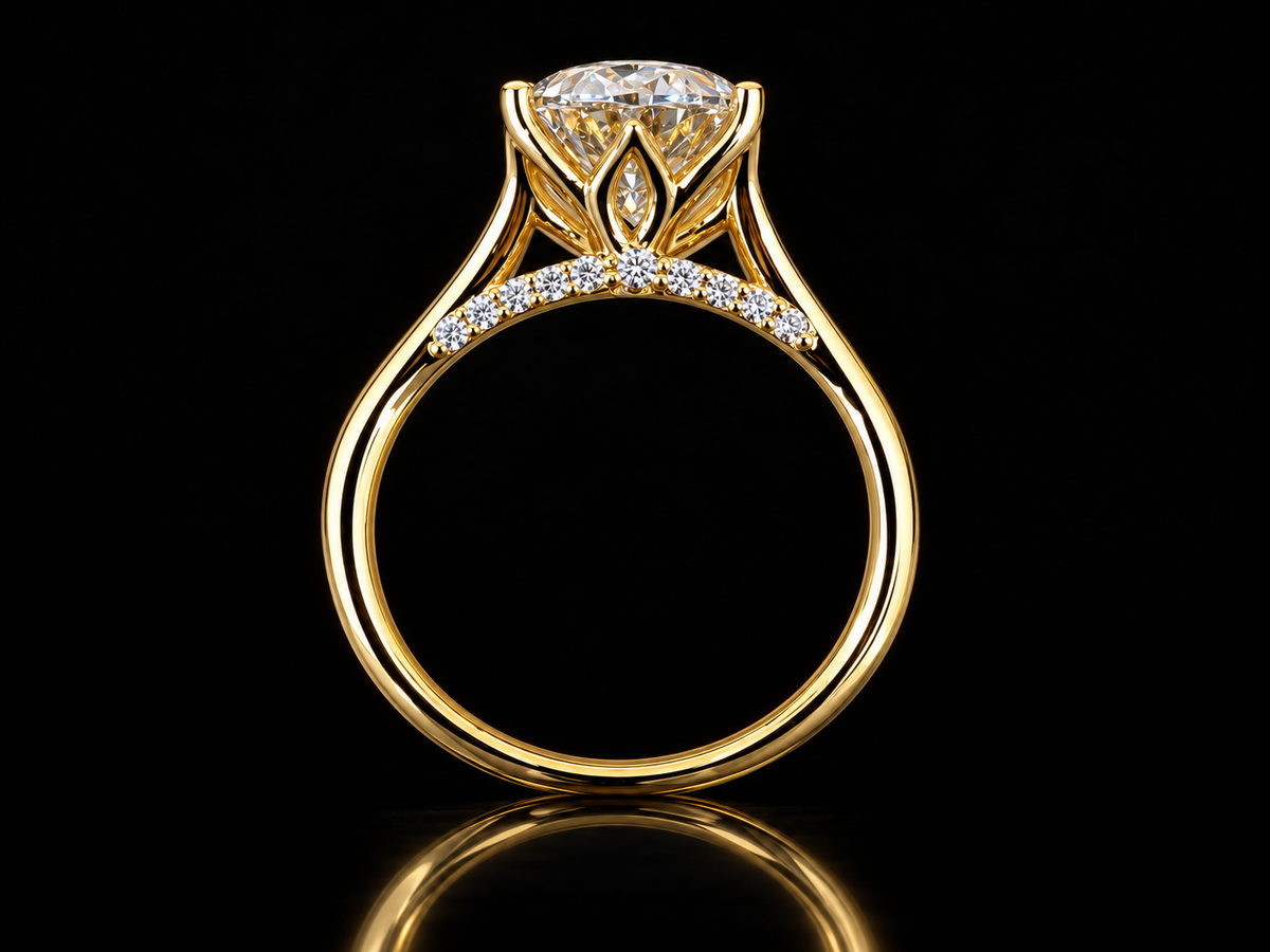 Gold Wave Engagement Ring with 2.00 ct Oval Diamond, E Color, VVS2 (Copy) Angelica Jewellers
