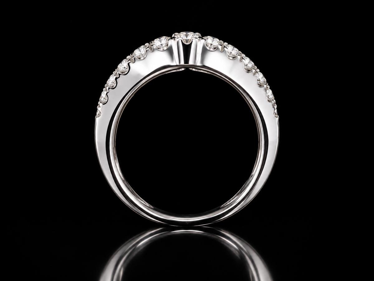 18K White Gold Chevron Ring with Natural Pink Sapphires and Diamonds – Angelica Jewellers, view 4