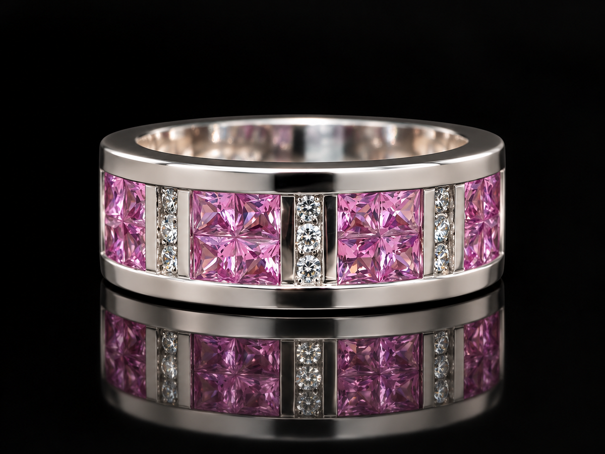 14K White Gold Pink Sapphire and Diamond Band Ring – Angelica Jewellers