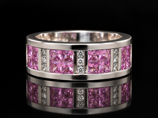 14K White Gold Pink Sapphire and Diamond Band Ring – Angelica Jewellers