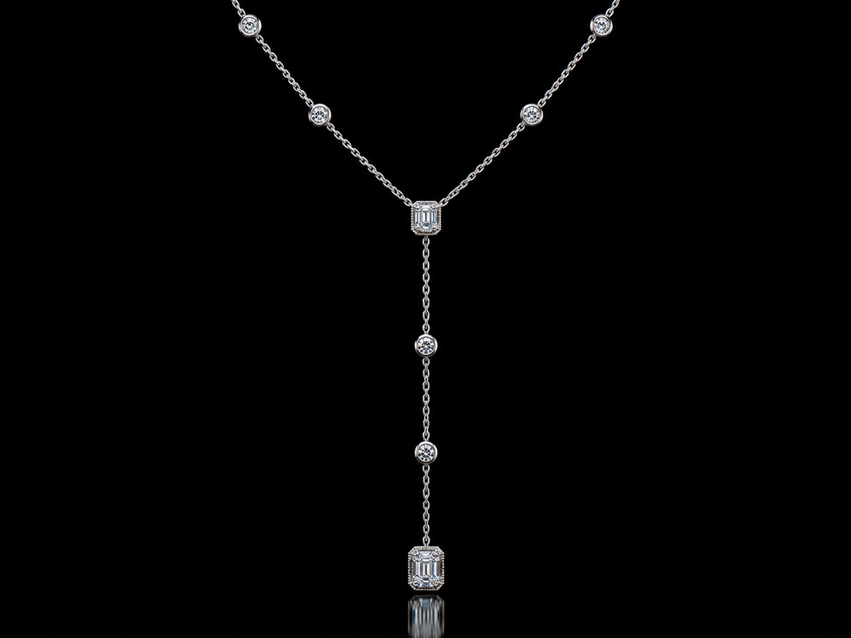 14K White Gold Natural Diamond Lariat Necklace – 0.33 CTW