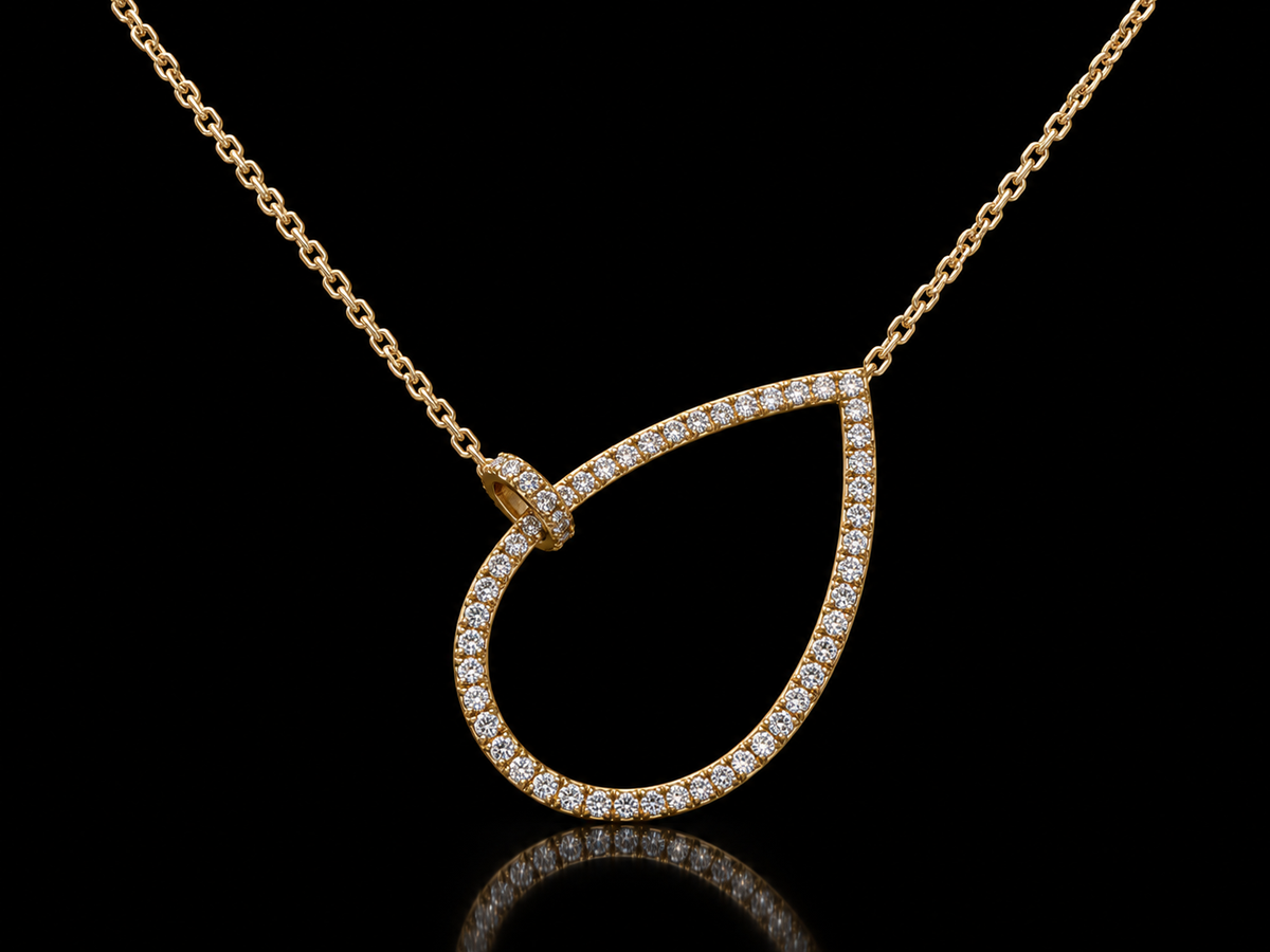14K Yellow Gold Natural Diamond Open Teardrop Necklace – 0.29 CTW