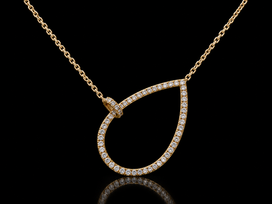 14K Yellow Gold Natural Diamond Open Teardrop Necklace – 0.29 CTW