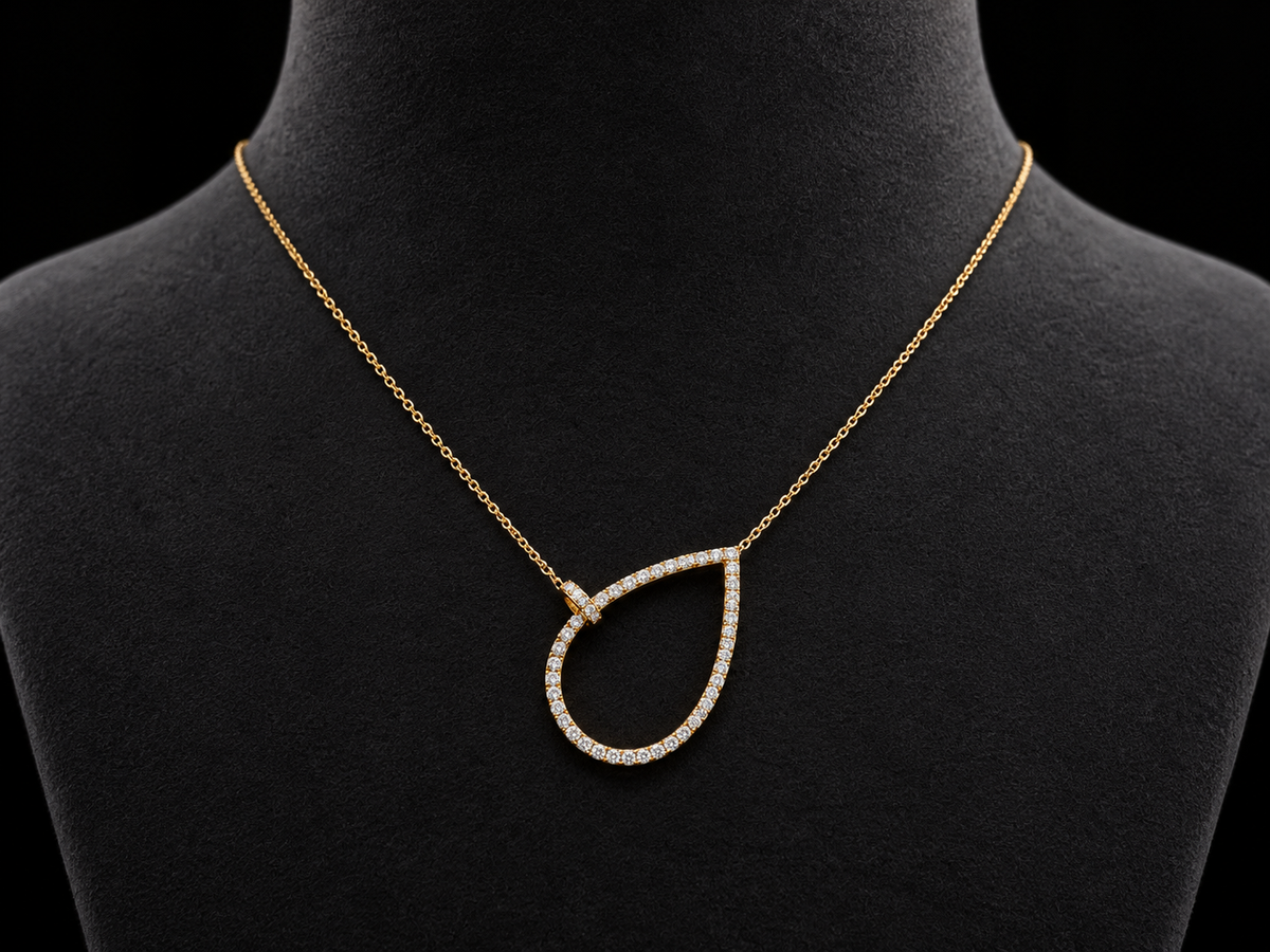 14K Yellow Gold Natural Diamond Open Teardrop Necklace – 0.29 CTW