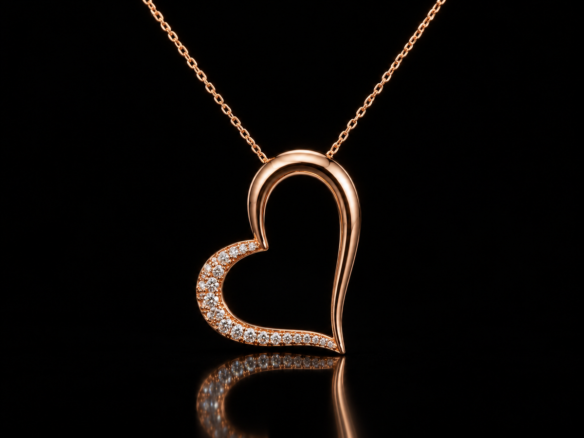 14K Gold Open Heart Natural Diamond Necklace – 0.16 CTW