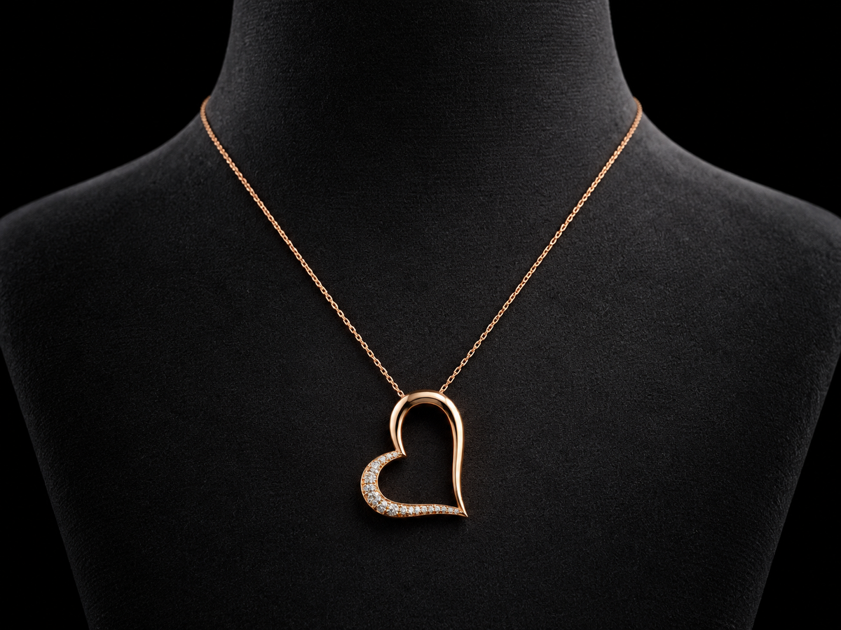 14K Gold Open Heart Natural Diamond Necklace – 0.16 CTW
