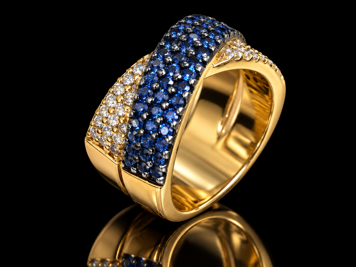 Natural Blue Sapphire & Diamond Crossover Ring
