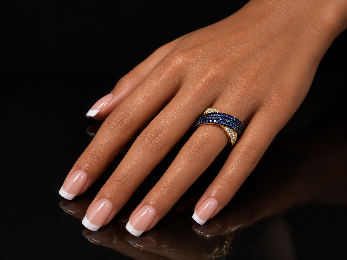 Natural Blue Sapphire & Diamond Crossover Ring