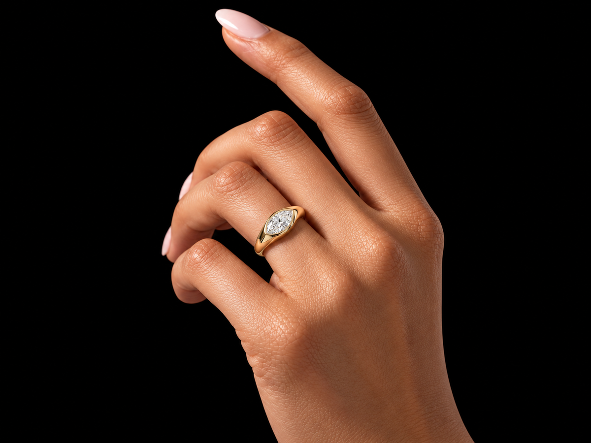 East-West Marquise Lab-Grown Diamond Signet Ring – 1.00 CTW