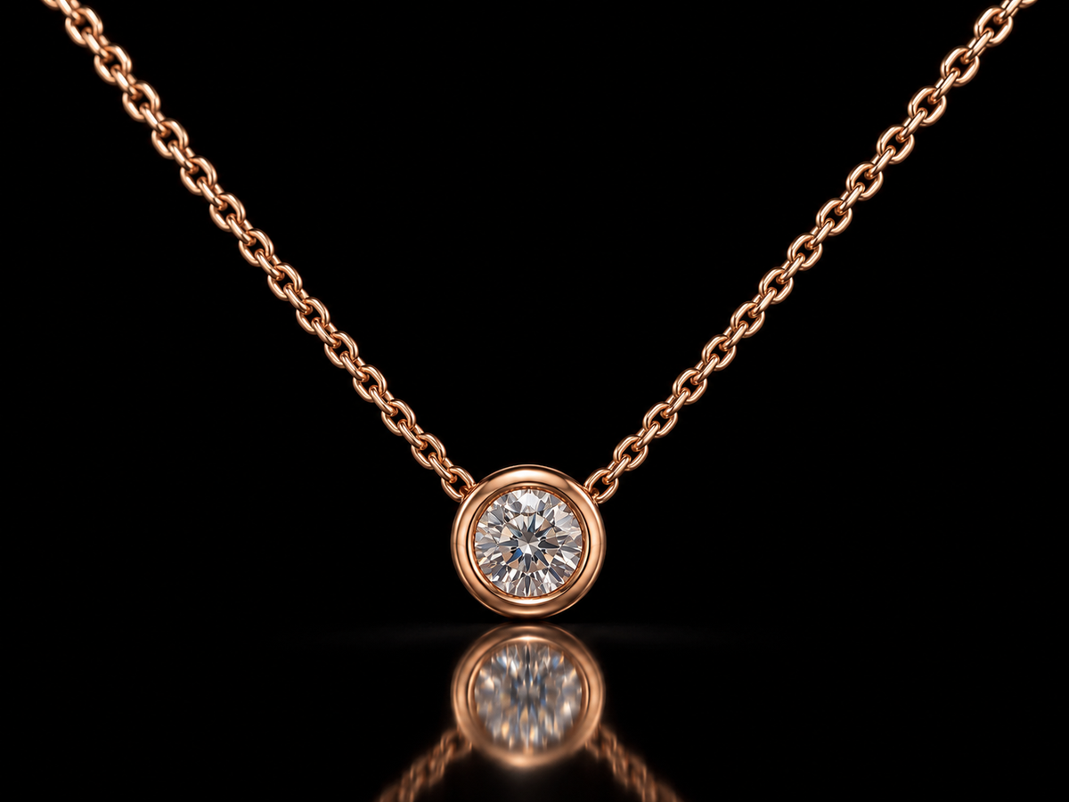 18K Rose Gold Natural Diamond Illusion-Set Solitaire Necklace – 0.03 CT