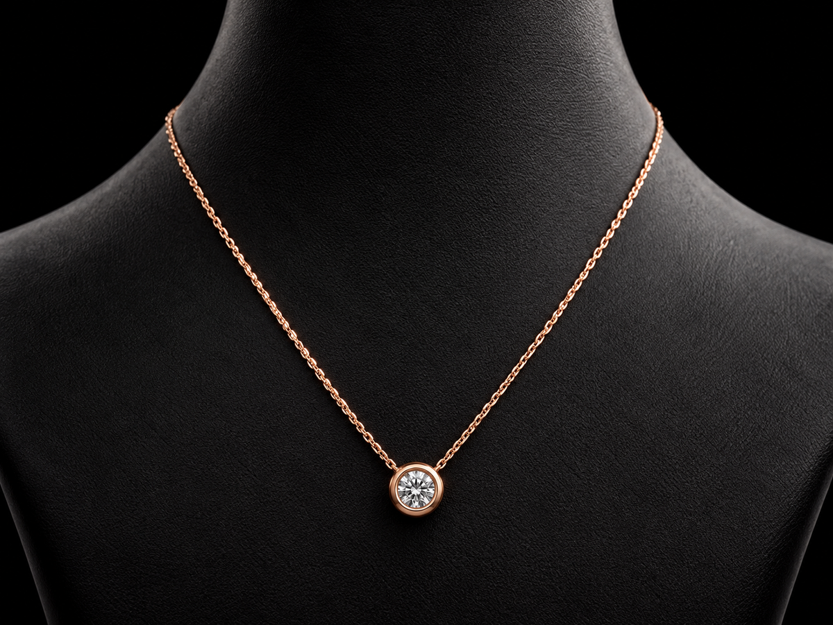 18K Rose Gold Natural Diamond Illusion-Set Solitaire Necklace – 0.03 CT