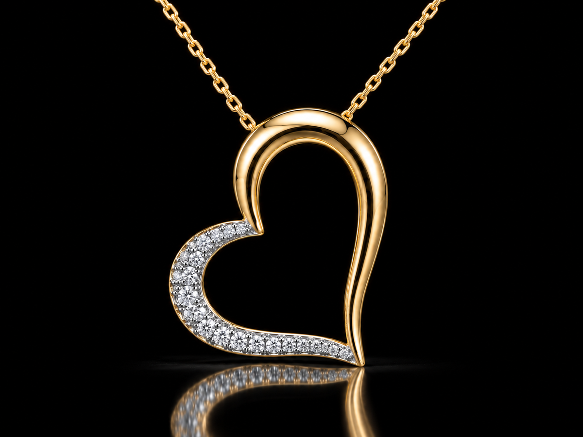 14K Gold Open Heart Natural Diamond Necklace – 0.16 CTW
