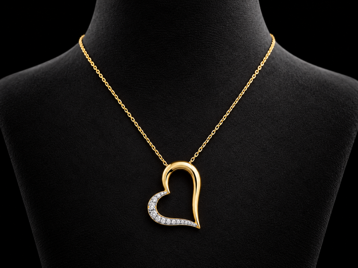 14K Gold Open Heart Natural Diamond Necklace – 0.16 CTW