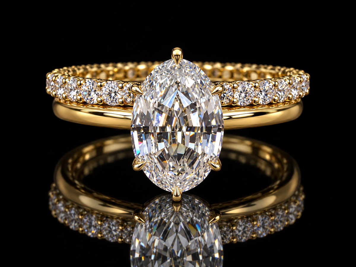 2 CT Oval Step-Cut Diamond Engagement Ring & Full Eternity Band Set
