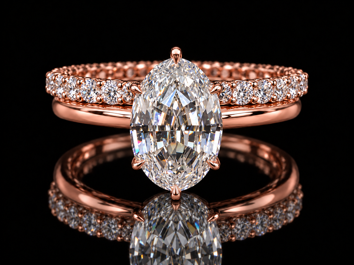 2 CT Oval Step-Cut Diamond Engagement Ring & Full Eternity Band Set