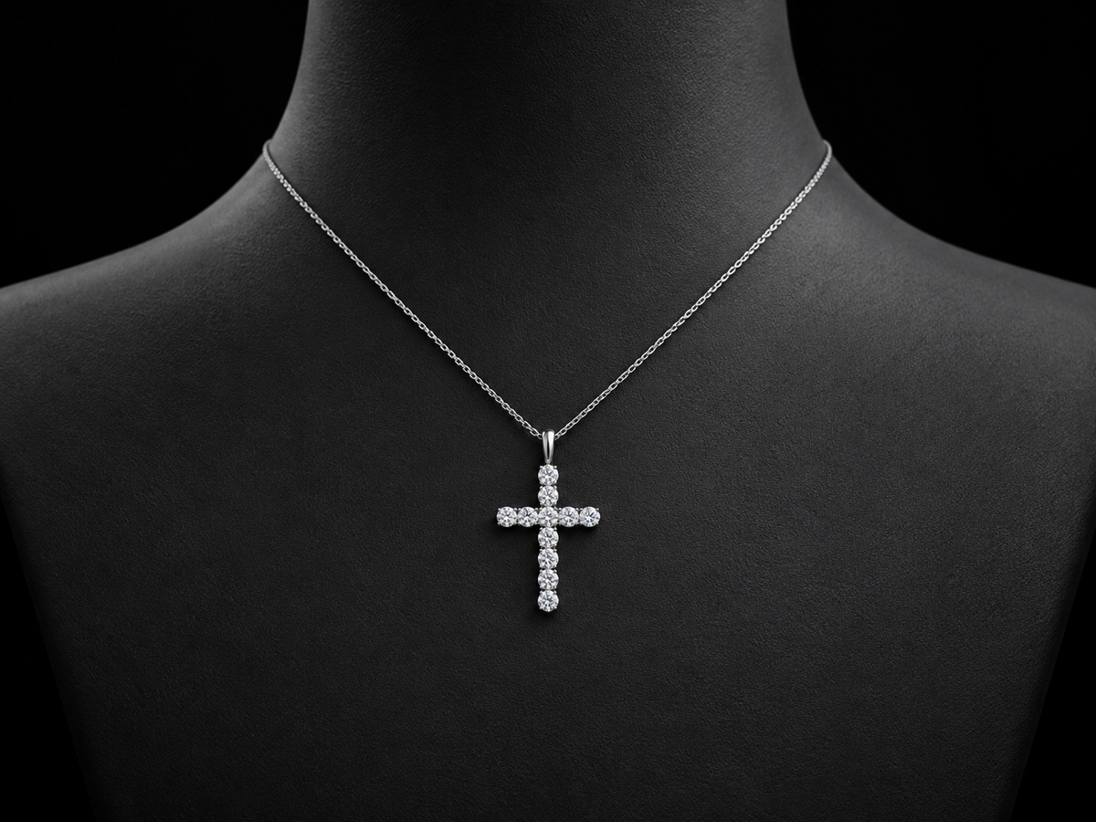 1.00 CTW Diamond Cross Necklace with 18-Inch Forsa Chain