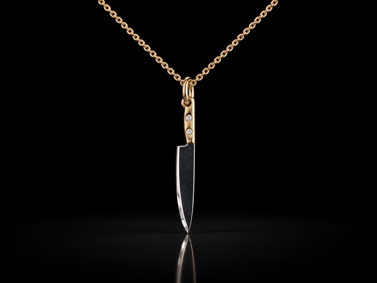 14K Gold Butcher Knife Diamond Pendant Necklace
