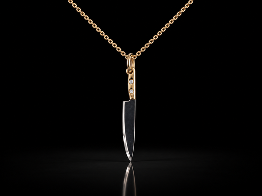 14K Gold Butcher Knife Diamond Pendant Necklace