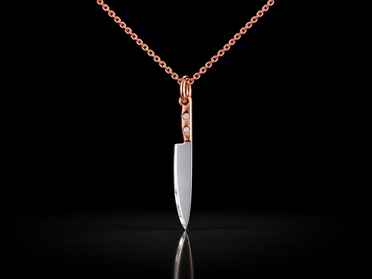 14K Gold Butcher Knife Diamond Pendant Necklace
