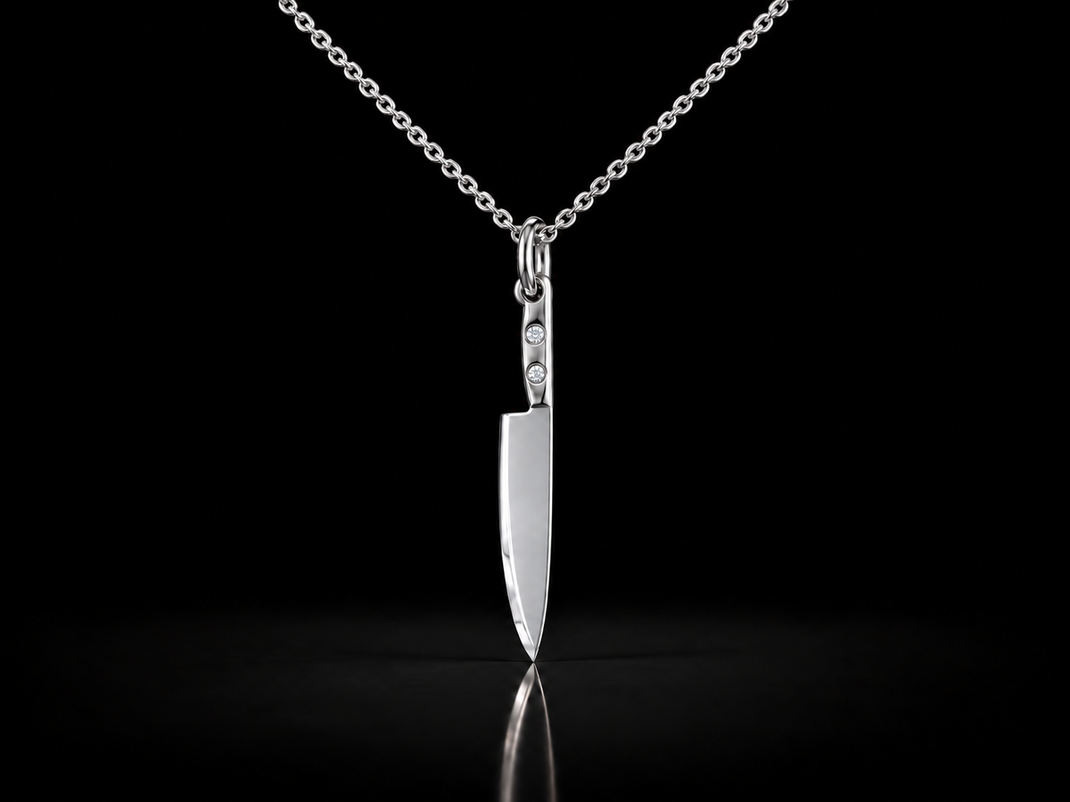 14K Gold Butcher Knife Diamond Pendant Necklace