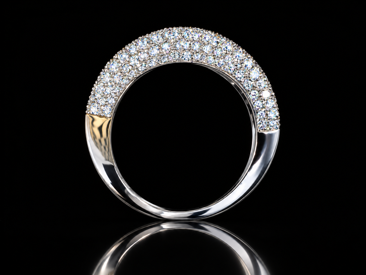 14K White Gold Raised Wave Ring with 0.60 CT Pavé Diamonds