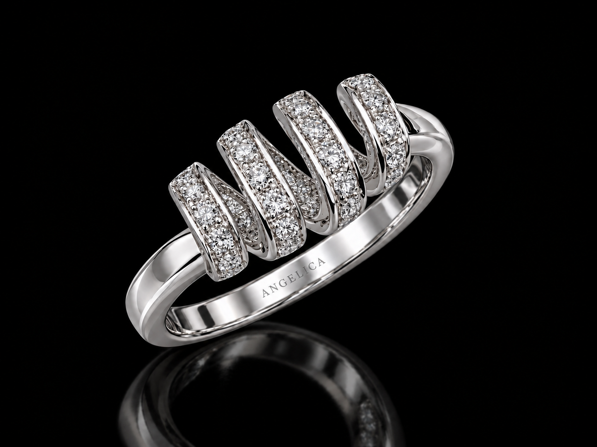 14K White Gold Four-Row Diamond Wrap Ring