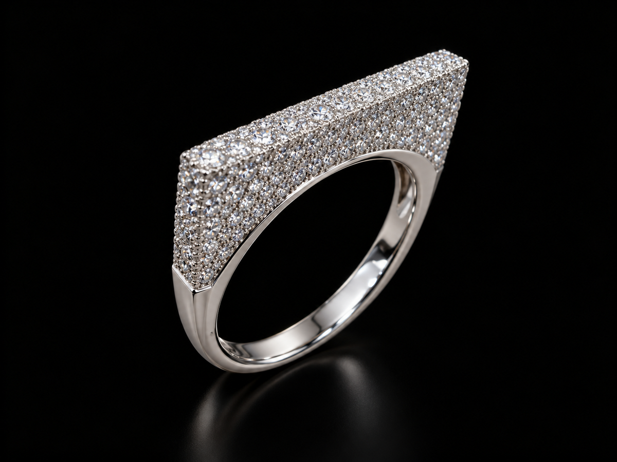 14K White Gold Raised Rectangle Diamond Ring