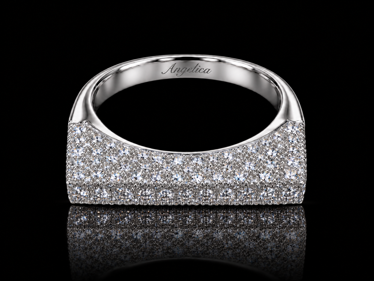 14K White Gold Raised Rectangle Diamond Ring