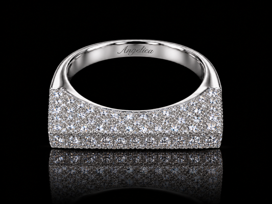 14K White Gold Raised Rectangle Diamond Ring