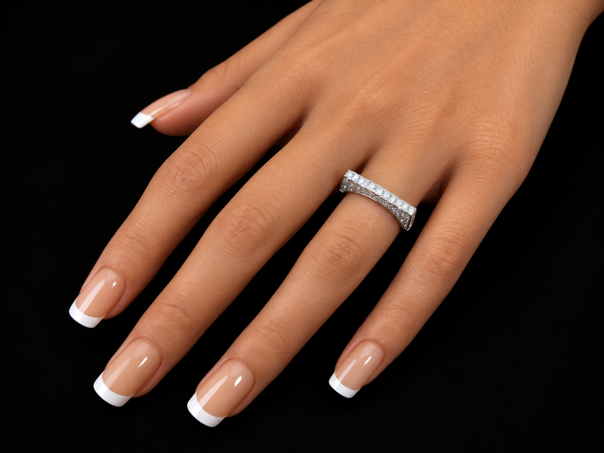 14K White Gold Raised Rectangle Diamond Ring