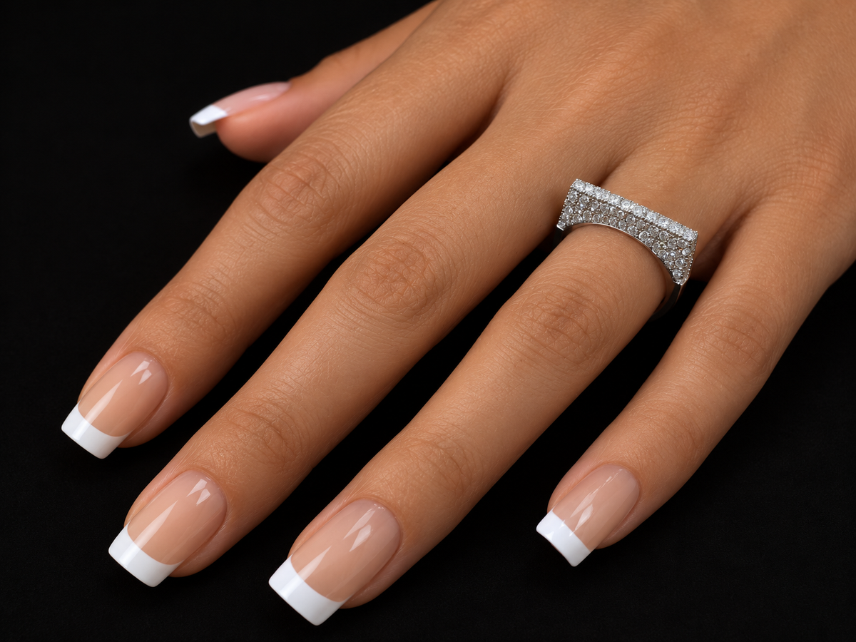 14K White Gold Raised Rectangle Diamond Ring
