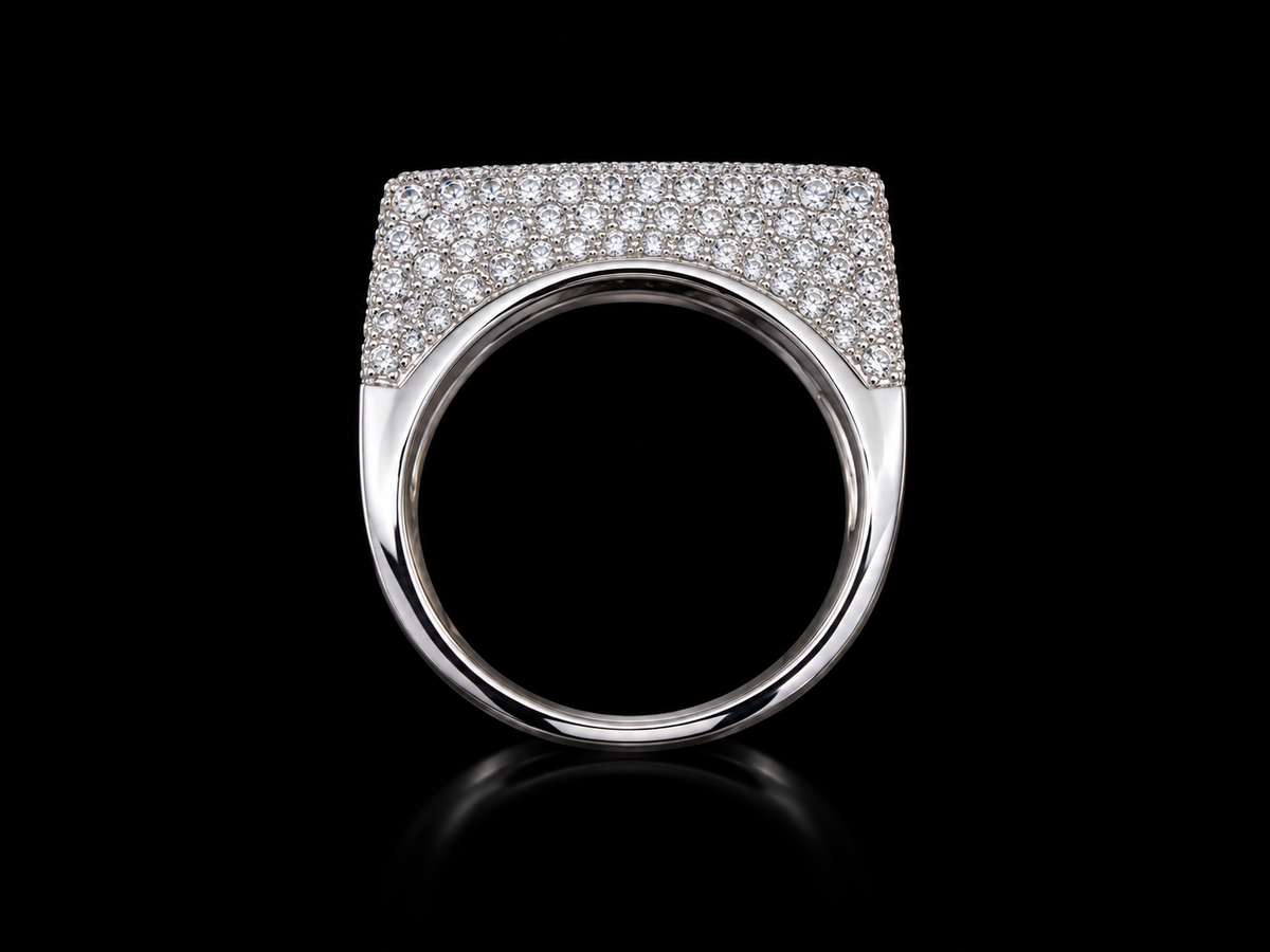 14K White Gold Raised Rectangle Diamond Ring