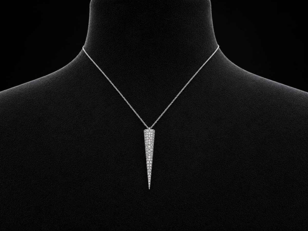 14K White Gold Delta Pavé Diamond Pendant with Forza Chain