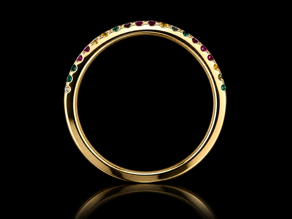 14K Yellow Gold Trinity Band with Multicolour Sapphires and Diamonds