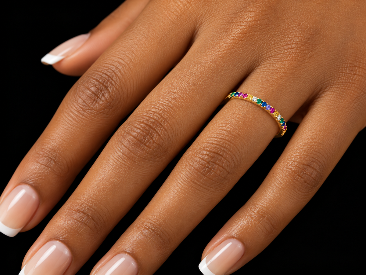 14K Yellow Gold Trinity Band with Multicolour Sapphires and Diamonds