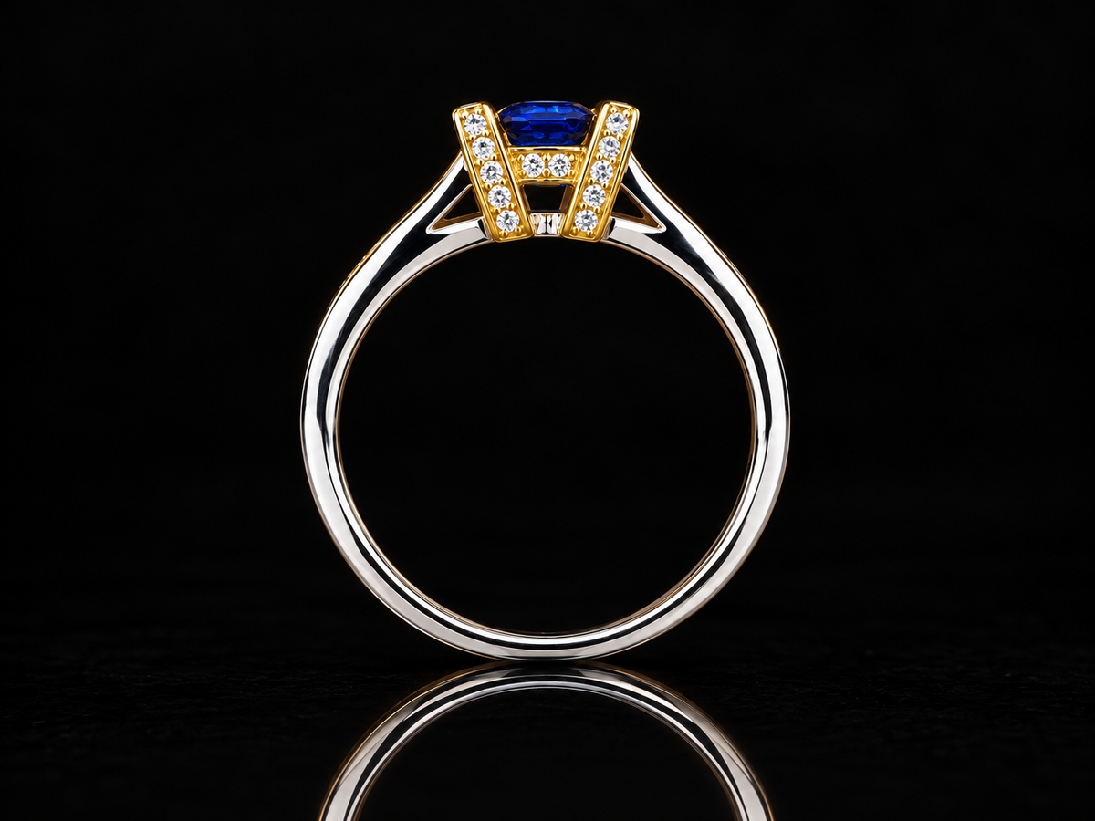 18K Two-Tone Gold Natural Blue Sapphire and Diamond Ring