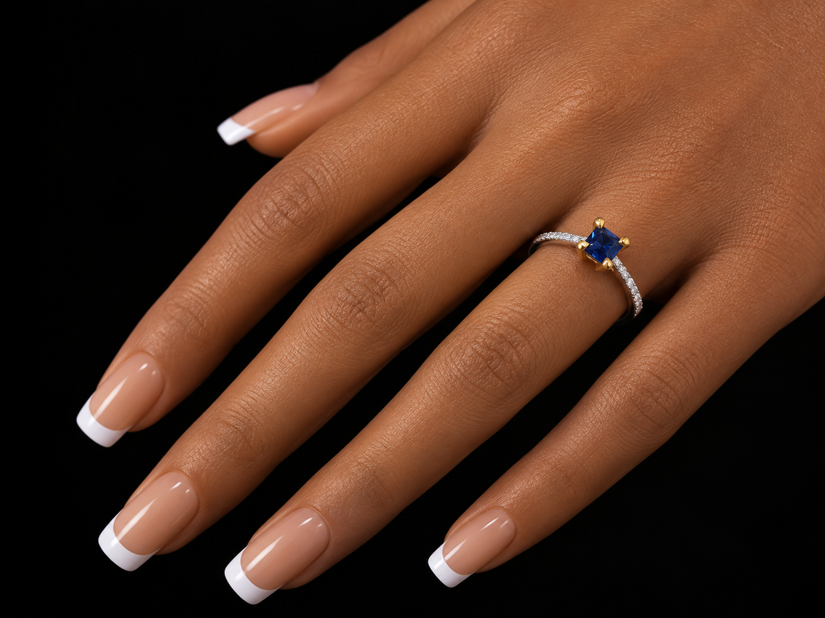 18K Two-Tone Gold Natural Blue Sapphire and Diamond Ring