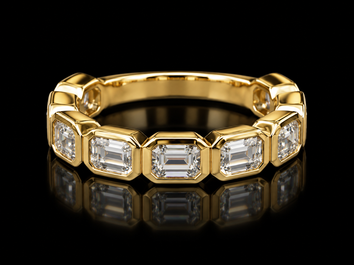 14K Yellow Gold Emerald-Cut White Topaz ¾ Eternity Ring